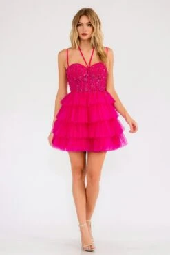 Juliet JT923S Dress Leaf Lace Corset With Ruffle Tulle Skirt(Juliet Jt923s Dress Leaf Lace Corset With Ruffle Tulle Skirt) -Dress Promotion Store 923SFUCHSIA 1