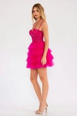 Juliet JT923S Dress Leaf Lace Corset With Ruffle Tulle Skirt(Juliet Jt923s Dress Leaf Lace Corset With Ruffle Tulle Skirt) -Dress Promotion Store 923SFUCHSIA 3