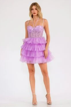 Juliet JT923S Dress Leaf Lace Corset With Ruffle Tulle Skirt(Juliet Jt923s Dress Leaf Lace Corset With Ruffle Tulle Skirt) -Dress Promotion Store 923SLILAC 1