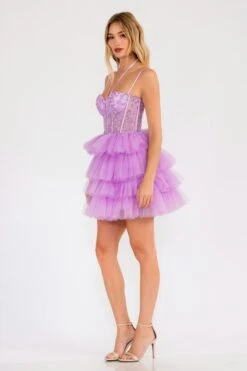 Juliet JT923S Dress Leaf Lace Corset With Ruffle Tulle Skirt(Juliet Jt923s Dress Leaf Lace Corset With Ruffle Tulle Skirt) -Dress Promotion Store 923SLILAC 3