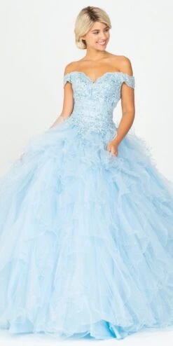 Eureka 9313 Off-Shoulder Quinceanera Dress Ruffled Tulle(Bahama Blue Off Shoulder Quinceanera Dress) -Dress Promotion Store 9313 eureka bahama blue