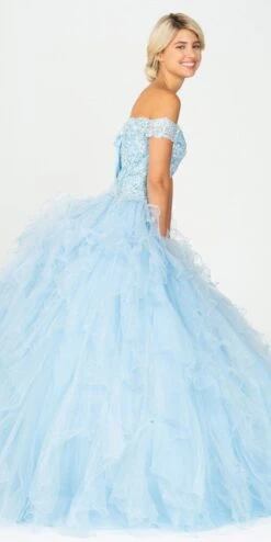Eureka 9313 Off-Shoulder Quinceanera Dress Ruffled Tulle(Bahama Blue Off Shoulder Quinceanera Dress) -Dress Promotion Store 9313 eureka bahama blue side