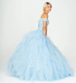 Eureka 9313 Off-Shoulder Quinceanera Dress Ruffled Tulle(Bahama Blue Off Shoulder Quinceanera Dress) -Dress Promotion Store 9313 eureka bahama blue side full