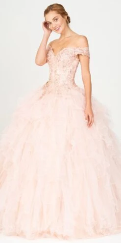 Eureka 9313 Off-Shoulder Quinceanera Dress Ruffled Tulle(Bahama Blue Off Shoulder Quinceanera Dress)