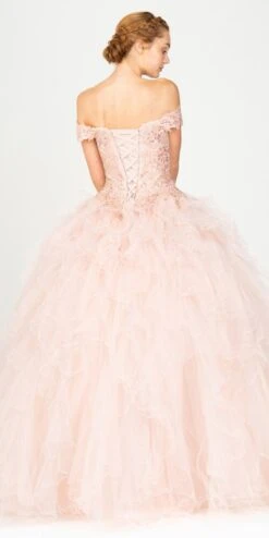 Eureka 9313 Off-Shoulder Quinceanera Dress Ruffled Tulle(Bahama Blue Off Shoulder Quinceanera Dress) -Dress Promotion Store 9313 eureka blush back