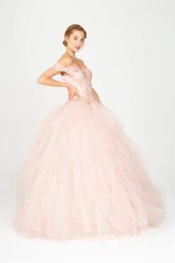 Eureka 9313 Off-Shoulder Quinceanera Dress Ruffled Tulle(Bahama Blue Off Shoulder Quinceanera Dress) -Dress Promotion Store 9313 eureka blush side