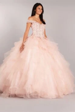 Eureka 9313 Off-Shoulder Quinceanera Dress Ruffled Tulle(Bahama Blue Off Shoulder Quinceanera Dress) -Dress Promotion Store 9313 eureka fashion blush side