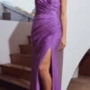 Eureka 9333 Fit And Flare Evening Gown With Slit(Victorian Lilac Fit And Flare Evening Gown With Slit)