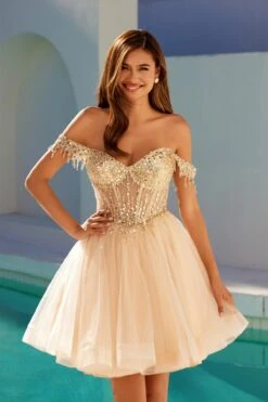Juliet JT947L Short Off The Shoulder Homecoming A-Line Dress(Juliet Jt947l Short Off The Shoulder Homecoming A Line Dress)