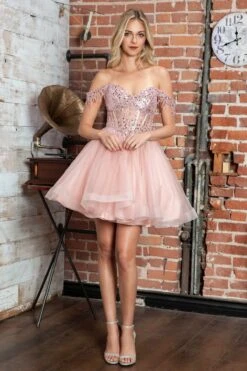 Juliet JT947L Short Off The Shoulder Homecoming A-Line Dress(Juliet Jt947l Short Off The Shoulder Homecoming A Line Dress) -Dress Promotion Store 947ROSEGOLD 1