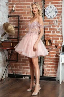 Juliet JT947L Short Off The Shoulder Homecoming A-Line Dress(Juliet Jt947l Short Off The Shoulder Homecoming A Line Dress) -Dress Promotion Store 947ROSEGOLD 3