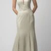 Juno 949 Metallic Long Prom Dress Lace-Up Back(Metallic Champagne Long Prom Dress Lace Up Back)