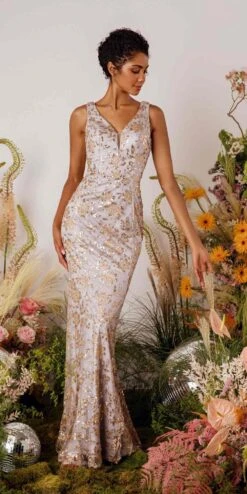 Eureka 9706 Sequin Embellished Long Fitted Gown(Eureka 9706 Sequin Embellished Long Fitted Gown) -Dress Promotion Store 9706Pewter 1