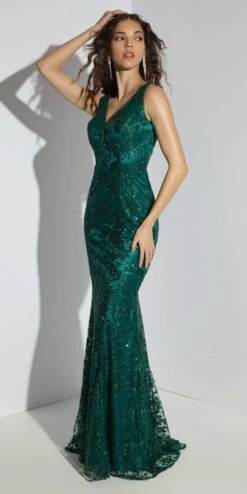 Eureka 9706 Sequin Embellished Long Fitted Gown(Eureka 9706 Sequin Embellished Long Fitted Gown) -Dress Promotion Store 9706 emerald
