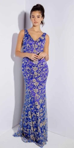 Eureka 9706 Sequin Embellished Long Fitted Gown(Eureka 9706 Sequin Embellished Long Fitted Gown) -Dress Promotion Store 9706 royal