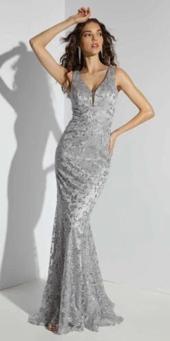 Eureka 9706 Sequin Embellished Long Fitted Gown(Eureka 9706 Sequin Embellished Long Fitted Gown) -Dress Promotion Store 9706 silver