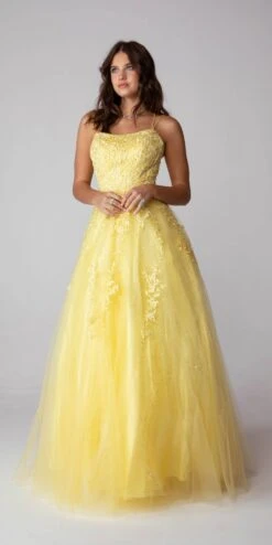 Eureka 9757 Lace Embroidery Glitter Ball Gown Lace-Up Back(Appliqued Ivory Prom Ball Gown Lace Up Back) -Dress Promotion Store 9757Yellow 2