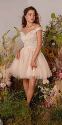 Eureka 9833 Short A-Line Off Shoulder Glitter Mesh Dress(Eureka 9833 Short A Line Off Shoulder Glitter Mesh Dress) -Dress Promotion Store 9833Champagne 5