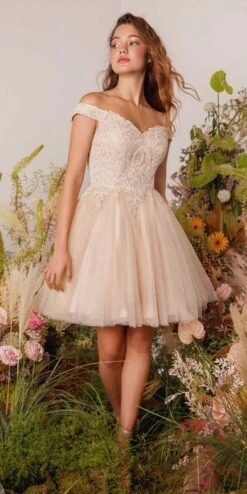 Eureka 9833 Short A-Line Off Shoulder Glitter Mesh Dress(Eureka 9833 Short A Line Off Shoulder Glitter Mesh Dress) -Dress Promotion Store 9833Champagne 6