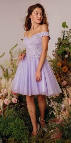 Eureka 9833 Short A-Line Off Shoulder Glitter Mesh Dress(Eureka 9833 Short A Line Off Shoulder Glitter Mesh Dress) -Dress Promotion Store 9833Lilac 1