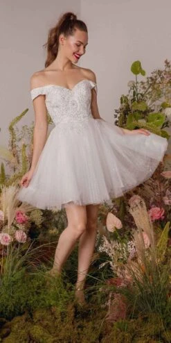 Eureka 9833 Short A-Line Off Shoulder Glitter Mesh Dress(Eureka 9833 Short A Line Off Shoulder Glitter Mesh Dress) -Dress Promotion Store 9833OffWhite 1