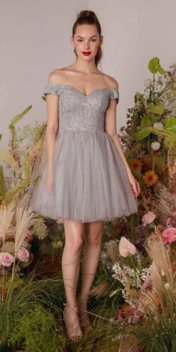 Eureka 9833 Short A-Line Off Shoulder Glitter Mesh Dress(Eureka 9833 Short A Line Off Shoulder Glitter Mesh Dress) -Dress Promotion Store 9833Silver 2