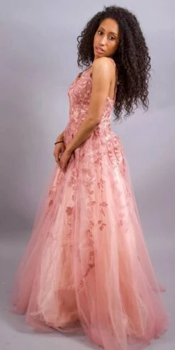 Eureka 9858 Floor Length A-Line Glitter Mesh Gown(Eureka 9858 Floor Length A Line Glitter Mesh Gown) -Dress Promotion Store 9858 dusty rose side