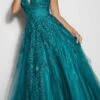 Eureka 9858 Floor Length A-Line Glitter Mesh Gown(Eureka 9858 Floor Length A Line Glitter Mesh Gown) -Dress Promotion Store 9858 teal
