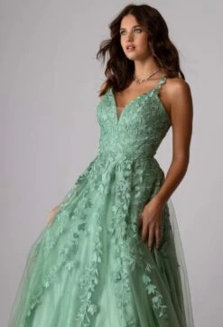 Eureka 9858 Floor Length A-Line Glitter Mesh Gown(Eureka 9858 Floor Length A Line Glitter Mesh Gown) -Dress Promotion Store 9858Sage 3