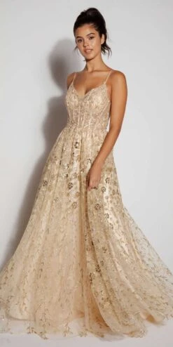 Eureka Fashion 9908 Long A-Line Glitter Tulle Prom Gown Floral Print(Eureka Fashion 9908 Long A Line Glitter Tulle Prom Gown Floral Print)