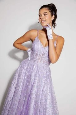Eureka Fashion 9908 Long A-Line Glitter Tulle Prom Gown Floral Print(Eureka Fashion 9908 Long A Line Glitter Tulle Prom Gown Floral Print) -Dress Promotion Store 9908 lilac zoom 2
