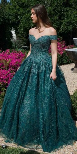 Eureka 9909 Off-Shoulder Ball Gown Lace-Up Back(Off Shoulder Rose Gold Prom Ball Gown Lace Up Back)