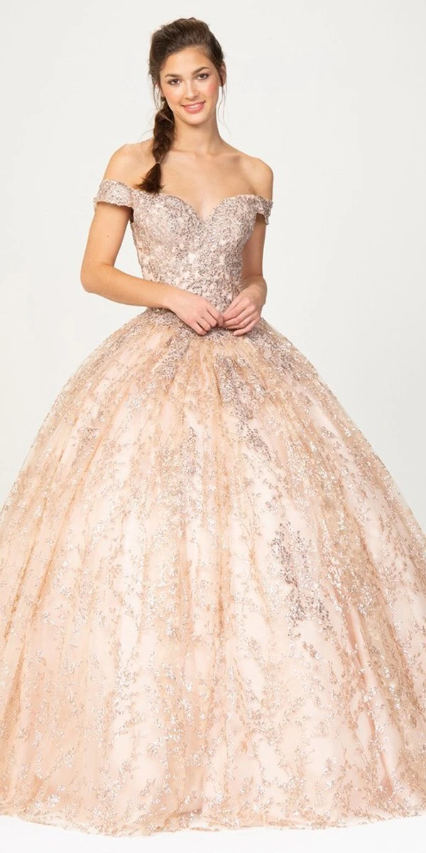 Eureka 9909 Off-Shoulder Ball Gown Lace-Up Back(Off Shoulder Rose Gold Prom Ball Gown Lace Up Back) 4 Eureka 9909 Off-Shoulder Ball Gown Lace-Up Back(Off Shoulder Rose Gold Prom Ball Gown Lace Up Back) - Image 2