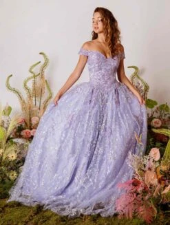 Eureka 9909 Off-Shoulder Ball Gown Lace-Up Back(Off Shoulder Rose Gold Prom Ball Gown Lace Up Back) 23 Eureka 9909 Off-Shoulder Ball Gown Lace-Up Back(Off Shoulder Rose Gold Prom Ball Gown Lace Up Back) -Dress Promotion Store 9909Lilac 5