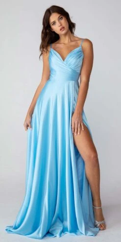 Eureka 9917 Long Rich Satin Dress Pleated Bodice Leg Slit(Eureka 9917 Long Rich Satin Dress Pleated Bodice Leg Slit)