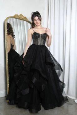 Eureka 9950 Double Strap Soft Ruffle Tulle A-Line Gown(Eureka 9950 Double Strap Soft Ruffle Tulle A Line Gown) -Dress Promotion Store 9950 eureka black