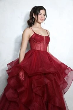 Eureka 9950 Double Strap Soft Ruffle Tulle A-Line Gown(Eureka 9950 Double Strap Soft Ruffle Tulle A Line Gown) -Dress Promotion Store 9950 eureka burgundy zoom