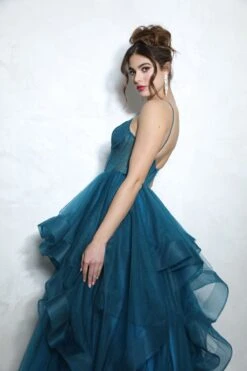 Eureka 9950 Double Strap Soft Ruffle Tulle A-Line Gown(Eureka 9950 Double Strap Soft Ruffle Tulle A Line Gown) -Dress Promotion Store 9950 eureka teal side