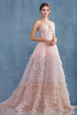Andrea & Leo A0767 Tiered Long Formal Dress Corset Back Strapless(Blush Tiered Long Wedding Dress Corset Back Strapless) -Dress Promotion Store A0767 andrea and leo blush side