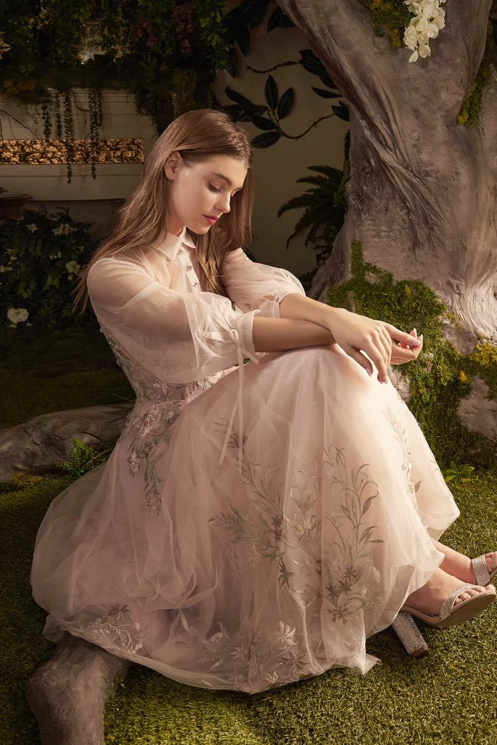 Andrea & Leo A0862 Tea-Length Tulle Embroidered Lace Dress Long Sleeves(Blush Tea Length Prom Dress With Illusion Long Sleeves) 5 Andrea & Leo A0862 Tea-Length Tulle Embroidered Lace Dress Long Sleeves(Blush Tea Length Prom Dress With Illusion Long Sleeves) - Image 3