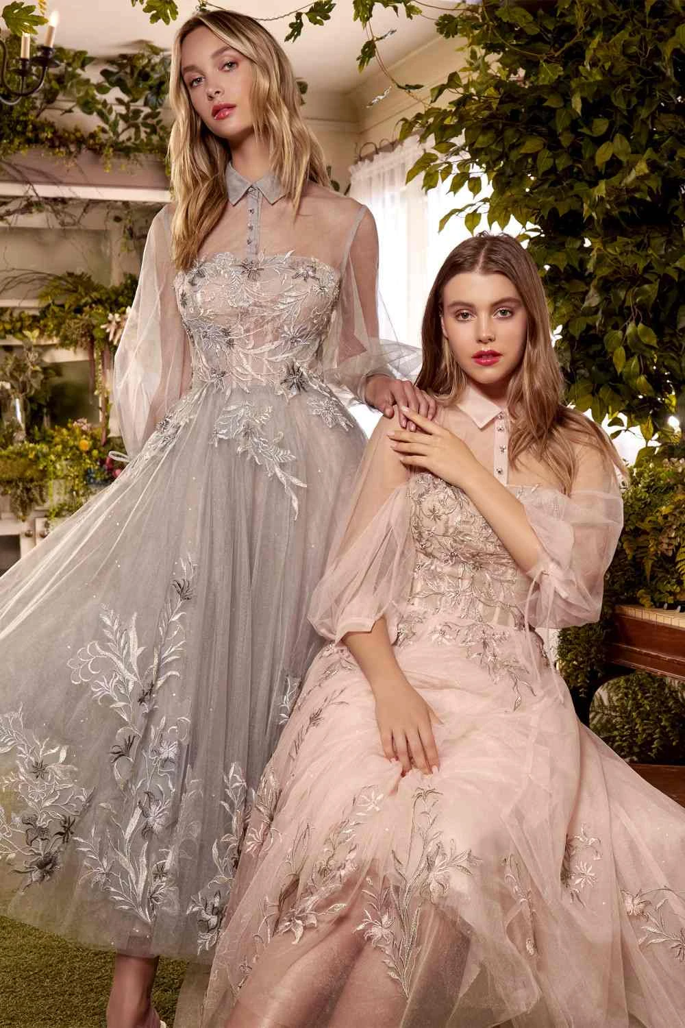 Andrea & Leo A0862 Tea-Length Tulle Embroidered Lace Dress Long Sleeves(Blush Tea Length Prom Dress With Illusion Long Sleeves) 6 Andrea & Leo A0862 Tea-Length Tulle Embroidered Lace Dress Long Sleeves(Blush Tea Length Prom Dress With Illusion Long Sleeves) - Image 4