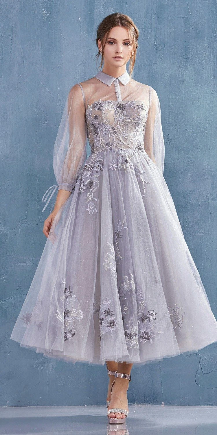 Andrea & Leo A0862 Tea-Length Tulle Embroidered Lace Dress Long Sleeves(Blush Tea Length Prom Dress With Illusion Long Sleeves) 14 Andrea & Leo A0862 Tea-Length Tulle Embroidered Lace Dress Long Sleeves(Blush Tea Length Prom Dress With Illusion Long Sleeves) - Image 12