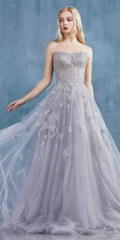 Andrea & Leo A0890 Constellation Dream Strapless Long Dress(Silver Strapless Long Prom Dress With Lace Up Back) -Dress Promotion Store A0890 andrea and leo light silver