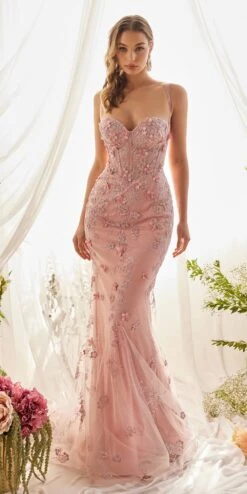 Andrea & Leo A1115 Floor Length Embellished Daisy Mermaid Gown(Andrea Leo A1115 Floor Length Embellished Daisy Mermaid Gown)