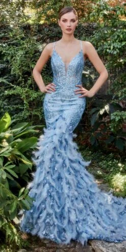 Andrea & Leo A1116 Floor Length Feathered Mermaid Gown(Andrea Leo A1116 Floor Length Feathered Mermaid Gown)