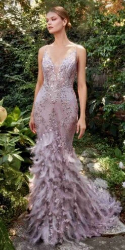 Andrea & Leo A1116 Floor Length Feathered Mermaid Gown(Andrea Leo A1116 Floor Length Feathered Mermaid Gown) -Dress Promotion Store A1116 MAUVE