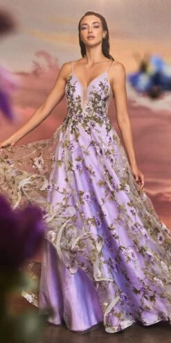 Andrea & Leo A1135 Floor Length Lisianthus Printed Organza A-Line Gown(Andrea Leo A1135 Floor Length Lisianthus Printed Organza A Line Gown)