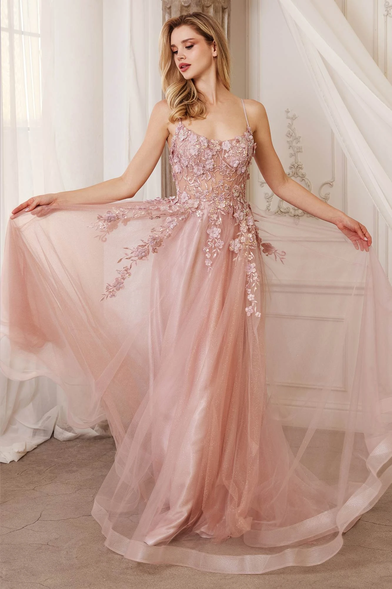 Andrea & Leo A1142 Floor Length Floral Applique A-Line Tulle Gown(Andrea Leo A1142 Floor Length Floral Applique A Line Tulle Gown) 15 Andrea & Leo A1142 Floor Length Floral Applique A-Line Tulle Gown(Andrea Leo A1142 Floor Length Floral Applique A Line Tulle Gown) - Image 13