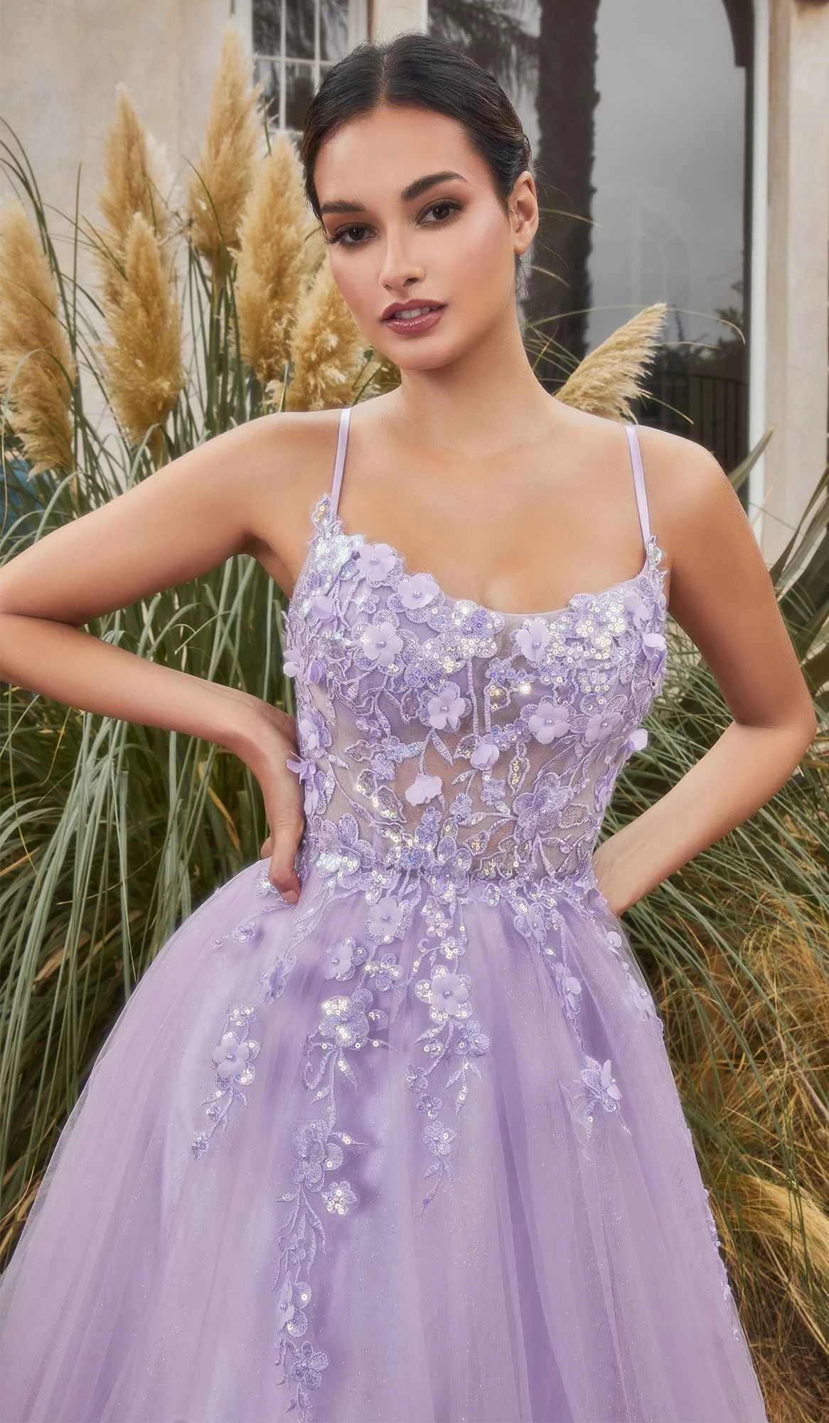 Andrea & Leo A1142 Floor Length Floral Applique A-Line Tulle Gown(Andrea Leo A1142 Floor Length Floral Applique A Line Tulle Gown) 4 Andrea & Leo A1142 Floor Length Floral Applique A-Line Tulle Gown(Andrea Leo A1142 Floor Length Floral Applique A Line Tulle Gown) - Image 2