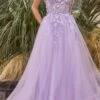 Andrea & Leo A1142 Floor Length Floral Applique A-Line Tulle Gown(Andrea Leo A1142 Floor Length Floral Applique A Line Tulle Gown) -Dress Promotion Store A1142 lavender 1